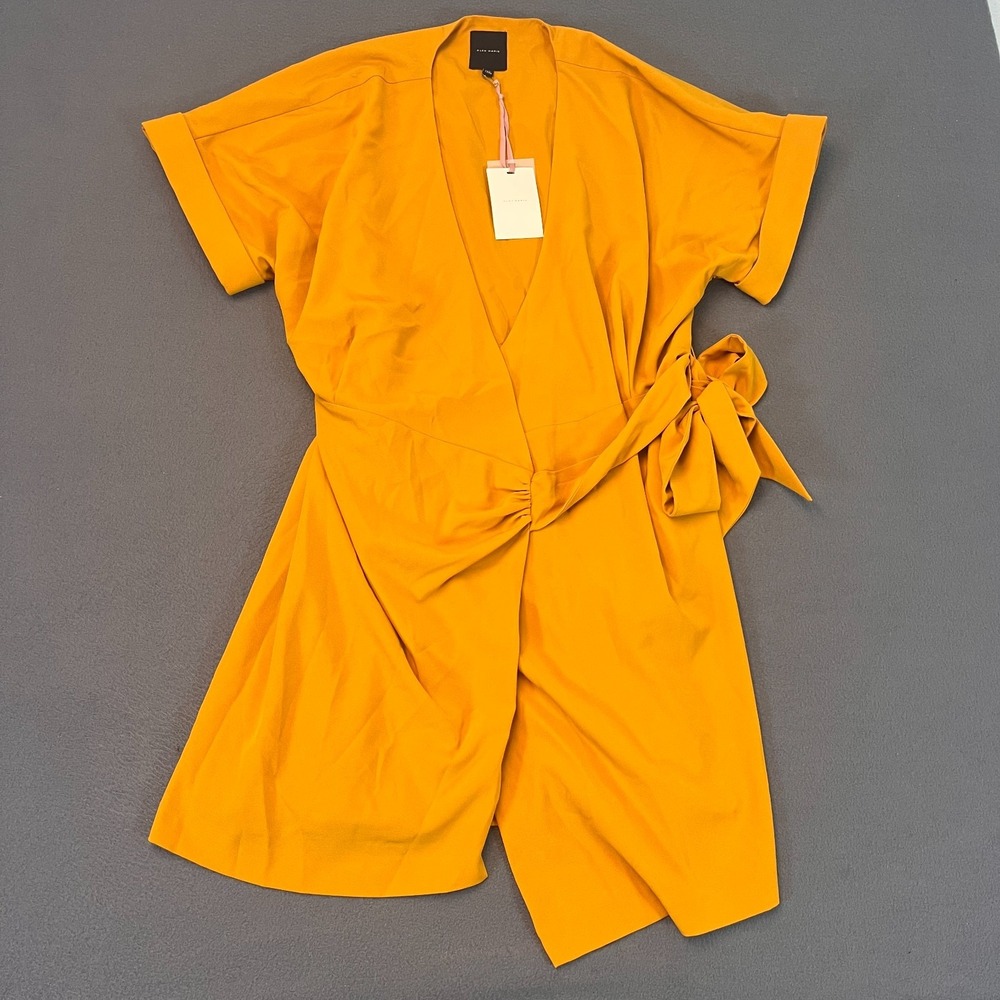 Alex Marie Marla Wrap Dress Womens Sz 14 Yellow Gold Tie Asymmetrical Cut‎ NWT